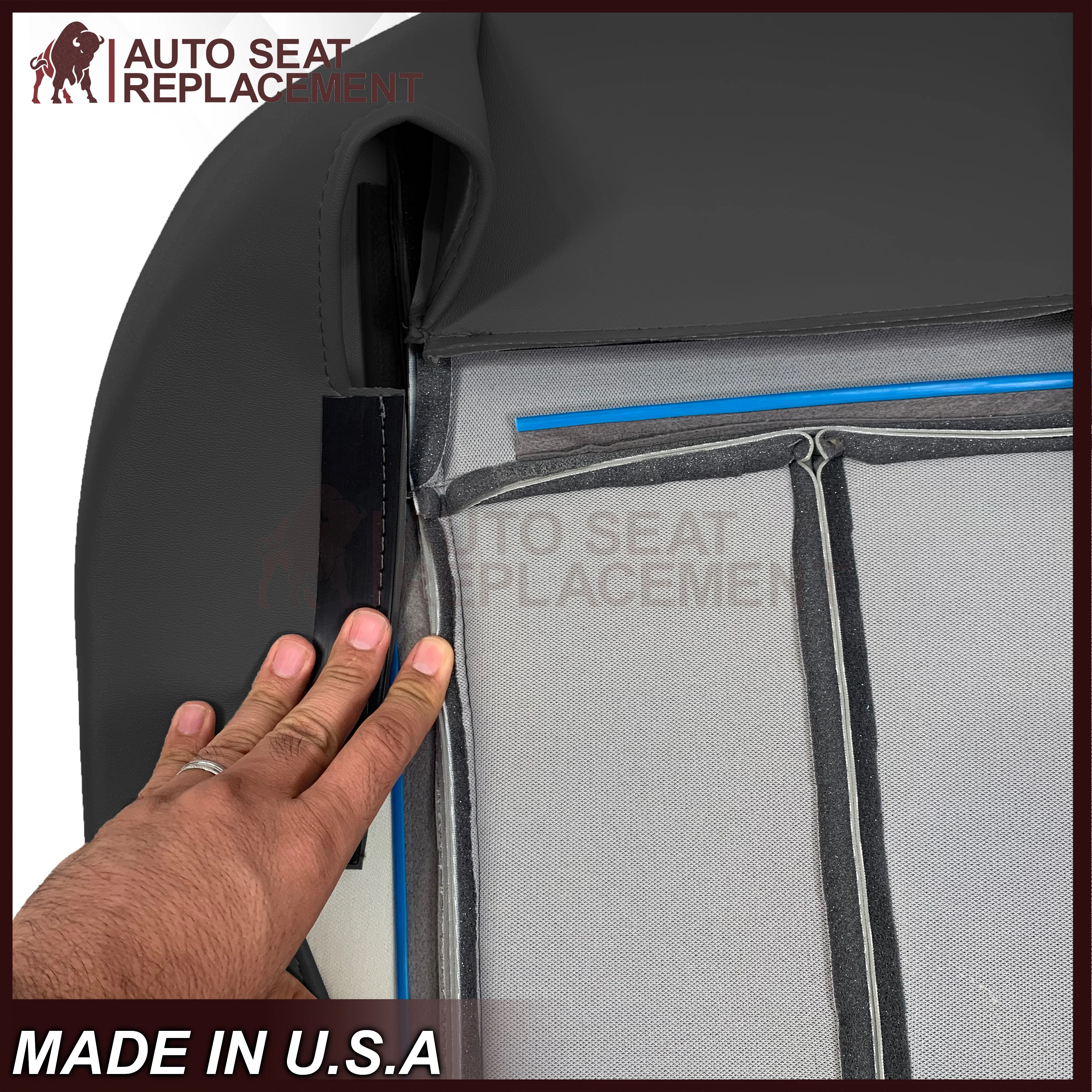 2005 to 2009 For Saab 9-7X SUV Front Base Bottom Syn. Leather Seat Cover In Black - Image 19