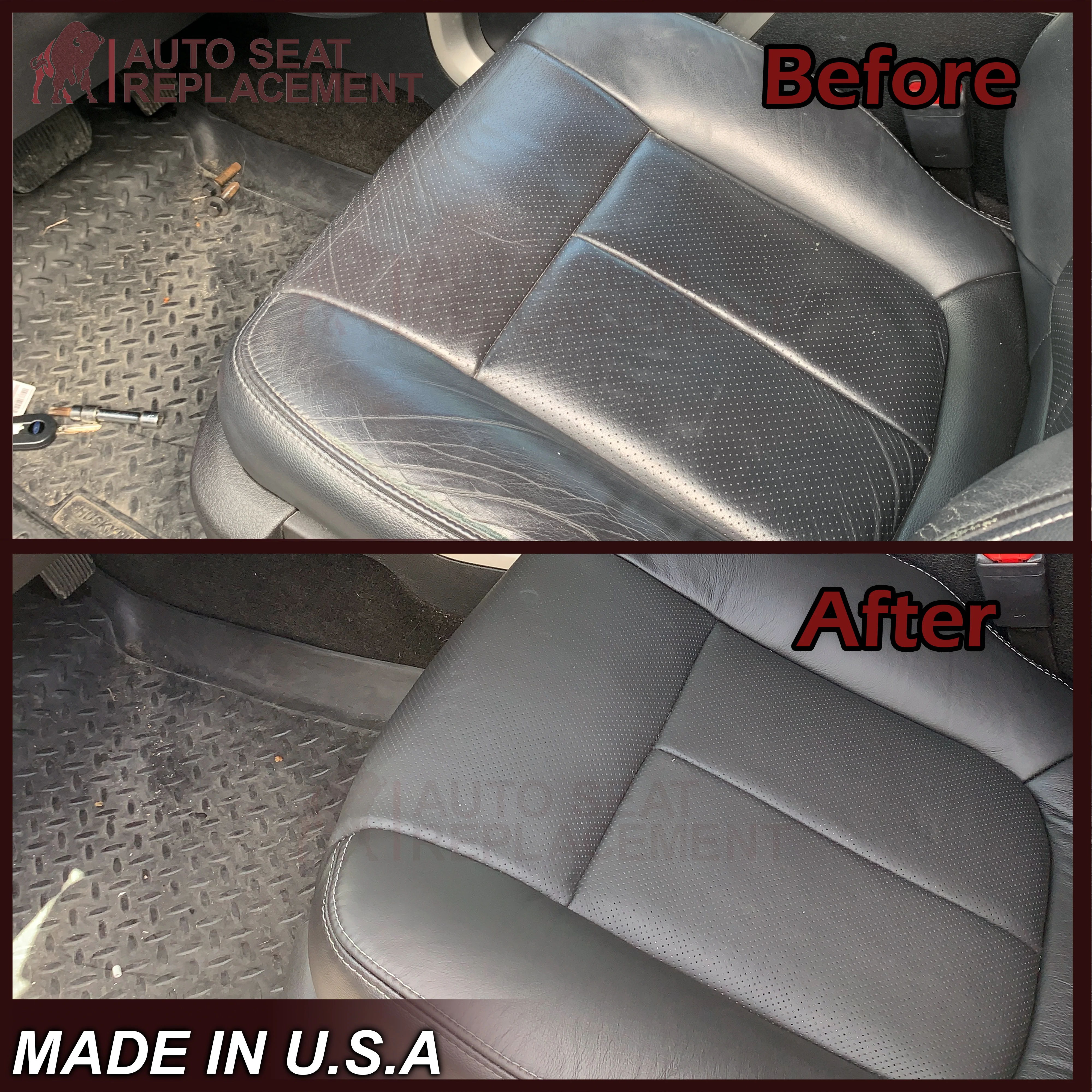 2009 - 2014 Ford F-150 Lariat Replacement Perforated Genuine Leather / Synthetic Leather Seat Cover In Black - Image 3