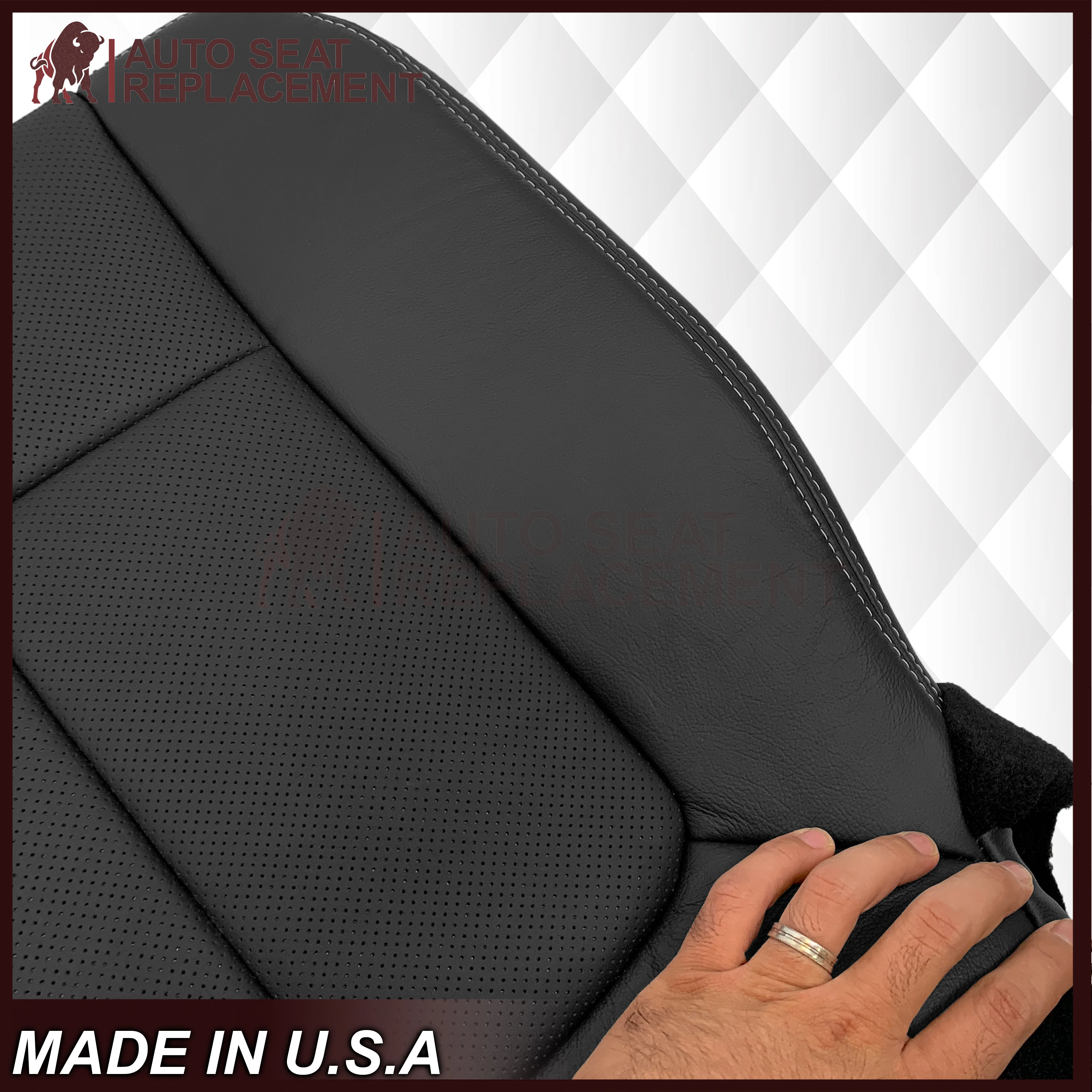 2009 - 2014 Ford F-150 Lariat Replacement Perforated Genuine Leather / Synthetic Leather Seat Cover In Black - Image 4